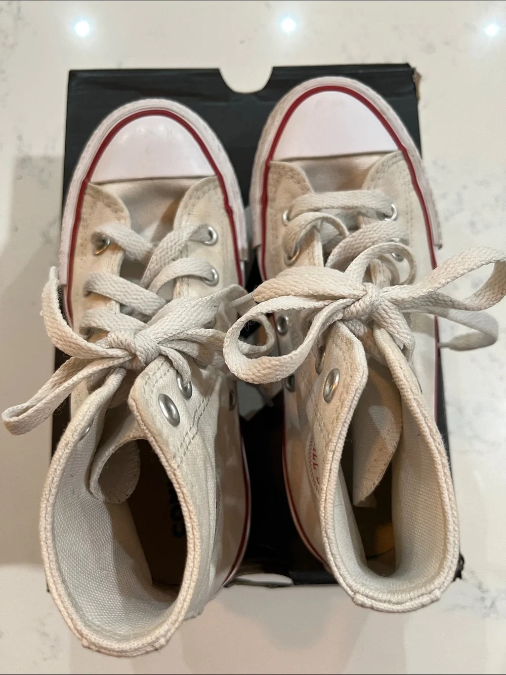 Converse High Top Sneakers - Cream with Red & Blue Trim